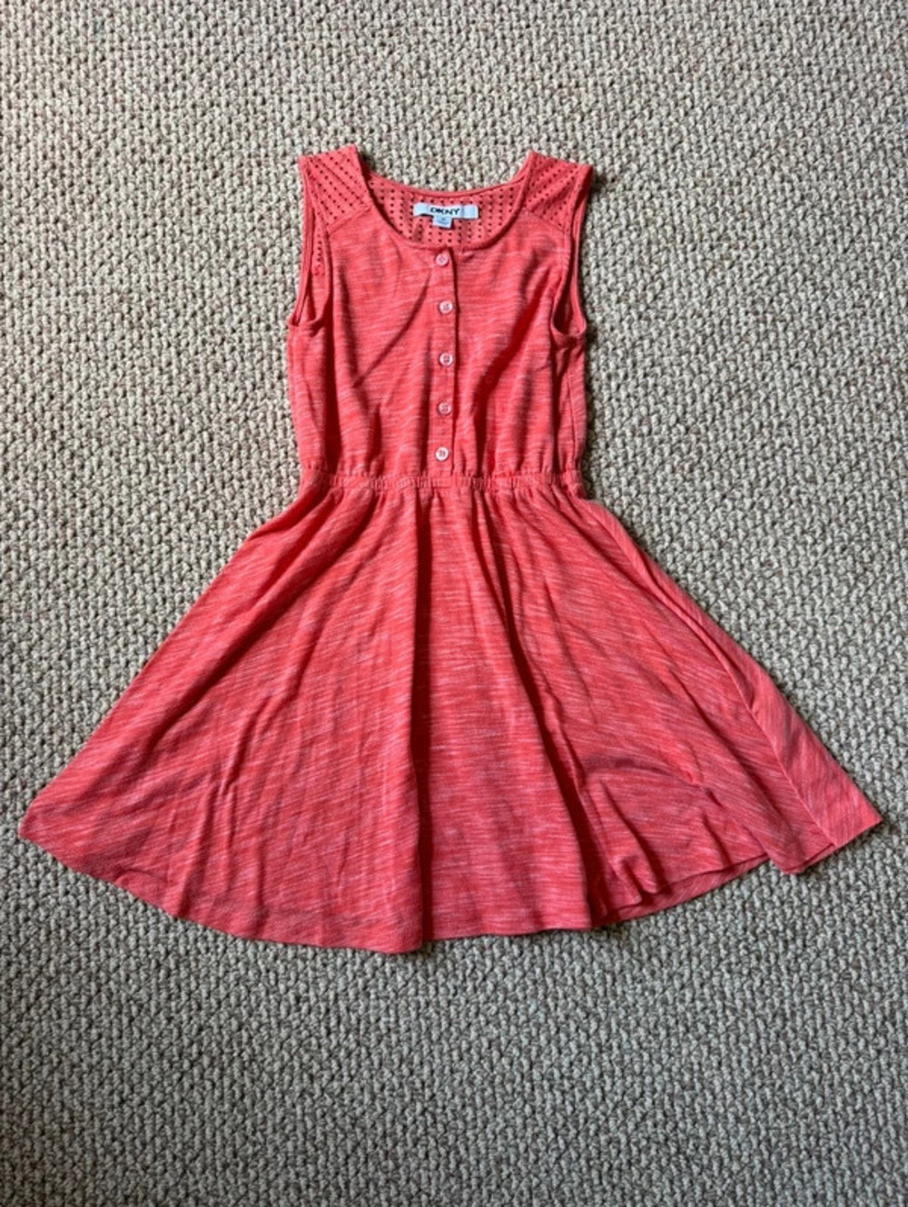 girls coral orange DKNY dress with buttons